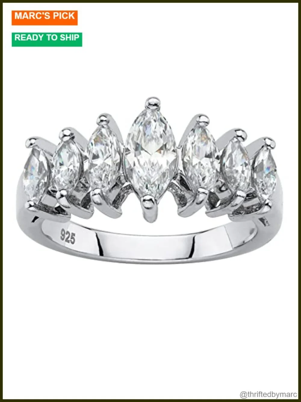 Platinum over Sterling Silver Marquise Cubic Zirconia Ring 1.50 cttw